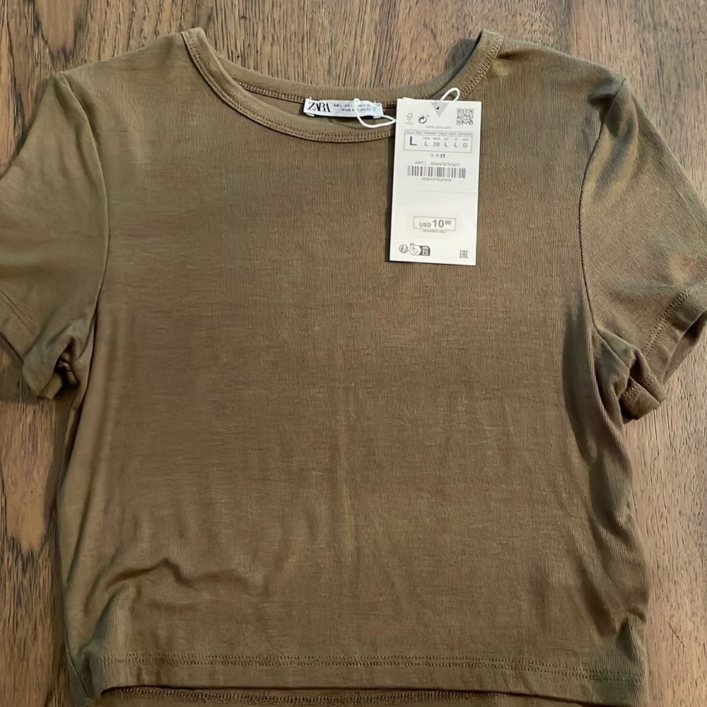 BRAND NEW Zara crop top. Deep Olive green color. Soft knit tee.